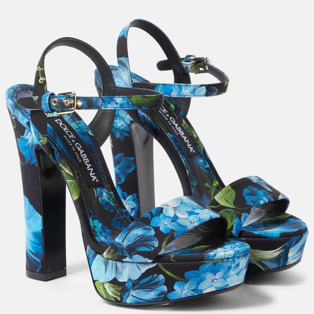 Dolce and Gabbana Charmuse Platform Sandals with BlueBell print
